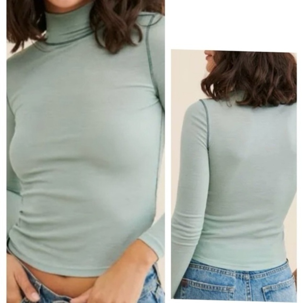 Madewell Semi Sheer Mockneck Tee Shirt Mint Green XS NWT
